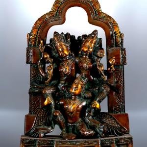 12" Dual Tone Vishnu Lakshmi on Garuda Brass Idol | Antique Patina Divine Couple | Sacred Temple Art